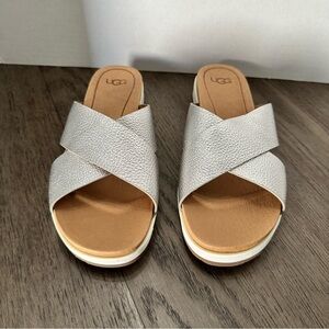UGG Women's Metallic Silver Cross Strap Sandals